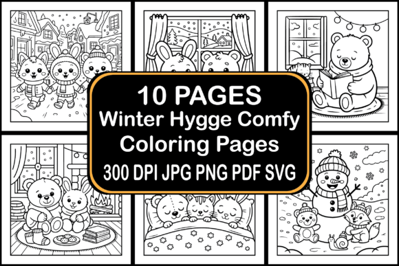 10 Winter Hygge Comfy Coloring Pages Graphics