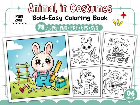 78 Easy Animal in Costumes Coloring Pages Graphics