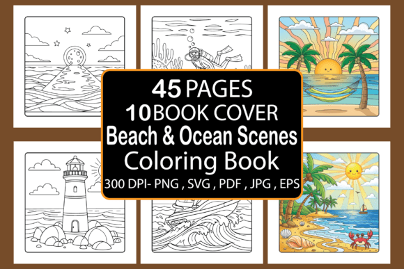 Beach Ocean Scenes Coloring Pages Graphics