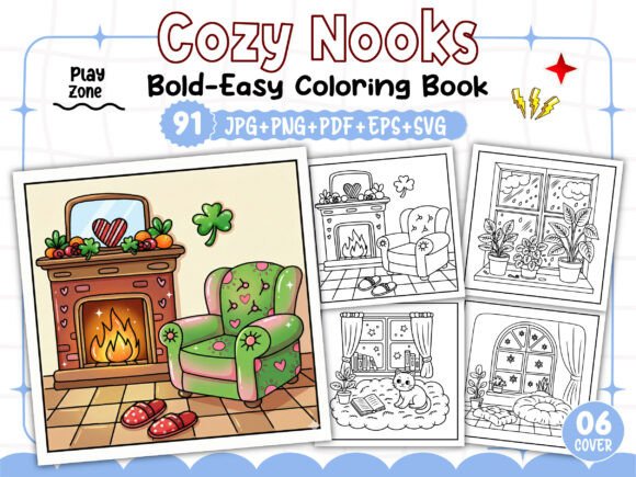 Bold and Easy Cozy Nooks Coloring Book: Graphics & Coloring Pages