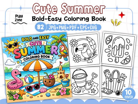 Bold and Easy Cute Summer Coloring Book