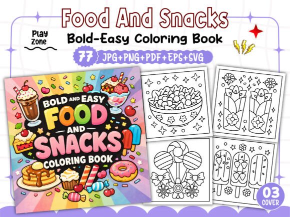 Bold and Easy Food Snacks Coloring Pages Graphics