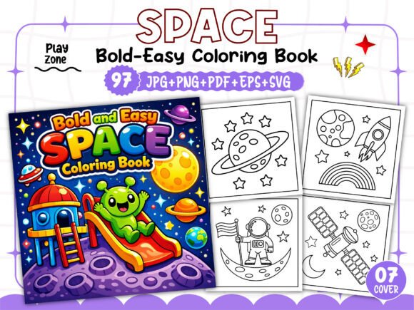 Bold and Easy Space Coloring Book – Kids Graphics