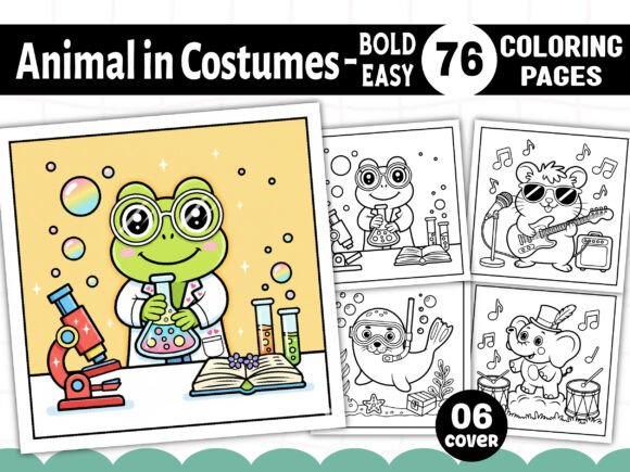 Bold Easy Animal in Costumes Coloring