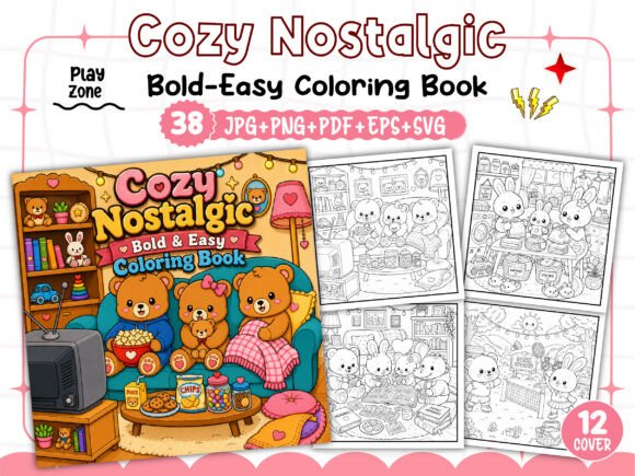 Bold Easy Cozy Nostalgic Coloring Pages & Graphics