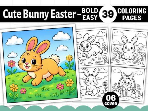 Bold Easy Cute Bunny Easter Coloring