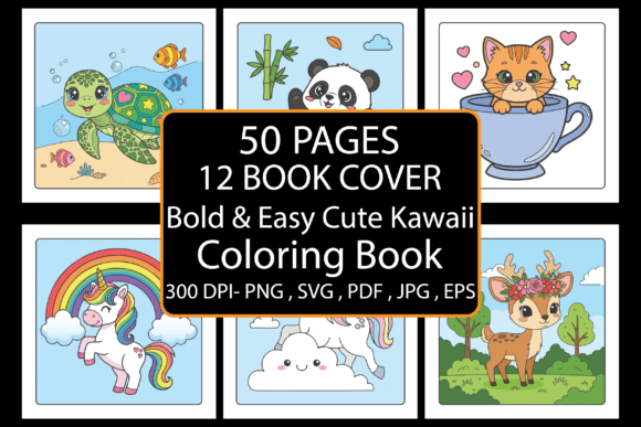 Bold Easy Cute Kawaii Coloring Pages & Graphics