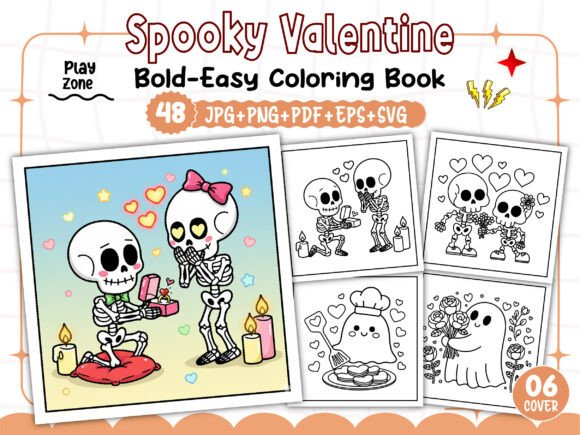Bold Easy Spooky Valentine Coloring Pages & Graphics