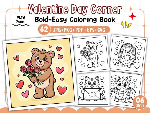 Bold Easy Valentine Day Corner Coloring: Graphics & Coloring Pages