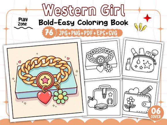 Bold Easy Western Girl Coloring Pages & Graphics