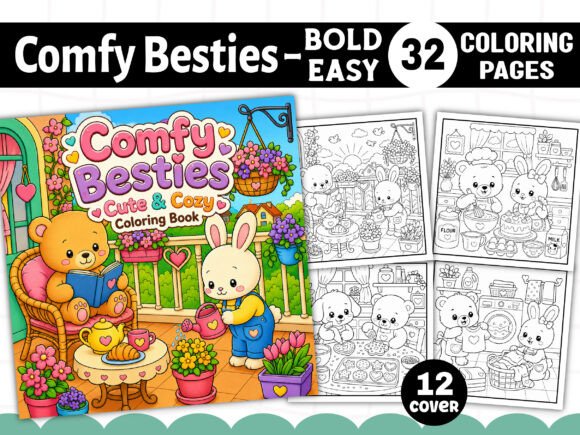 Comfy Critter Besties: Cute Cozy Graphics & Coloring Pages
