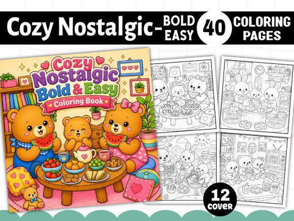 Cozy Nostalgia Cute Comfy Coloring Pages & Graphics