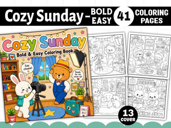 Cozy Sunday Cute Comfy Coloring Book: Graphics & Coloring Pages