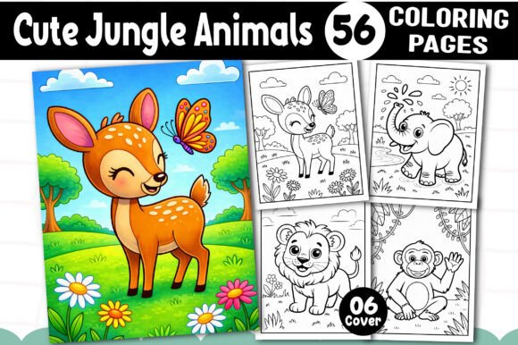 Cute Jungle Animals Coloring Pages Graphics