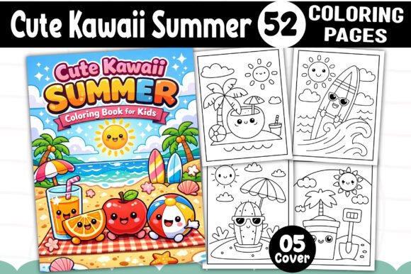 Cute Kawaii Summer Coloring Pages Graphics