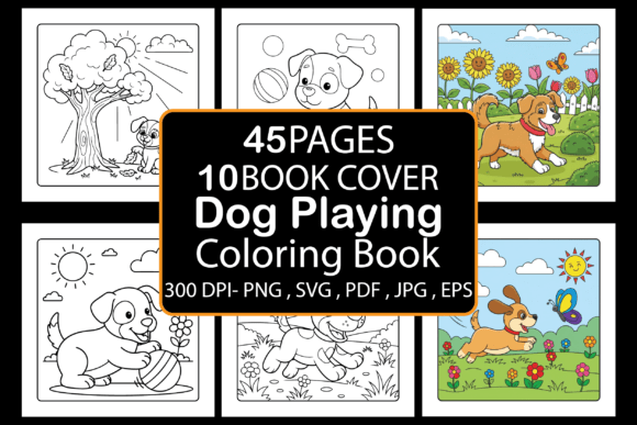 Dog Playing Coloring Book: Graphics & Coloring Pages