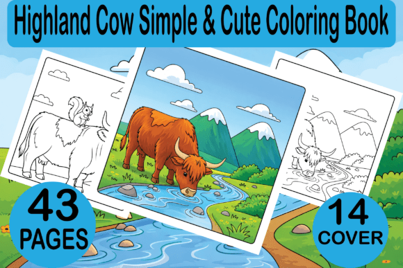 Highland Cow Simple Cute Coloring Book: Graphics & Coloring Pages
