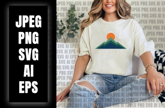 Minimalist Mountain Landscape with Sunse: Graphics for T-Shirt Designs