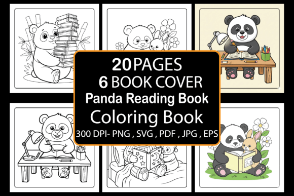 Panda Reading Book Coloring Book