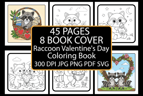 Raccoon Valentine’s Day Coloring Book