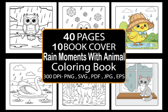 Rain Moments with Animal Coloring Pages & Graphics
