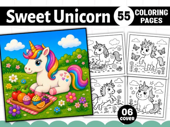 Sweet Unicorn Coloring Pages Graphics