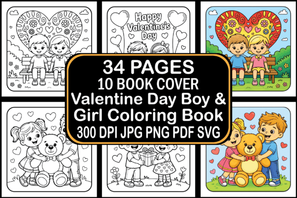 Valentine Day Boy Girl Coloring Pages Graphics