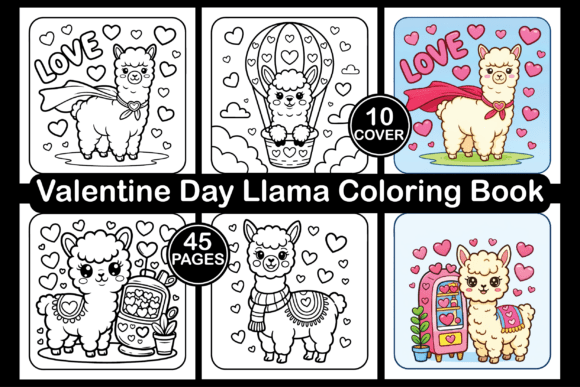 Valentine Day Llama Coloring Book: Graphics & Coloring Pages