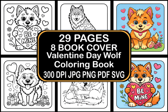 Valentine Day Wolf Coloring Book: Graphics & Coloring Pages